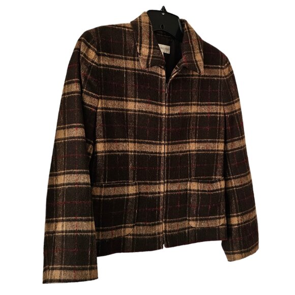 Petite Sophisticate Plaid Lined Wool Zip Jacket | Like New | 2P | Brown Tan Red - Picture 3 of 16